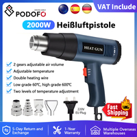 Podofo 2000W 110V Heat Gun Hot Air Gun Adjustable Temperature 60-600 D 4 Nozzles for DIY Stripping Paint Shrinking PVC and Home
