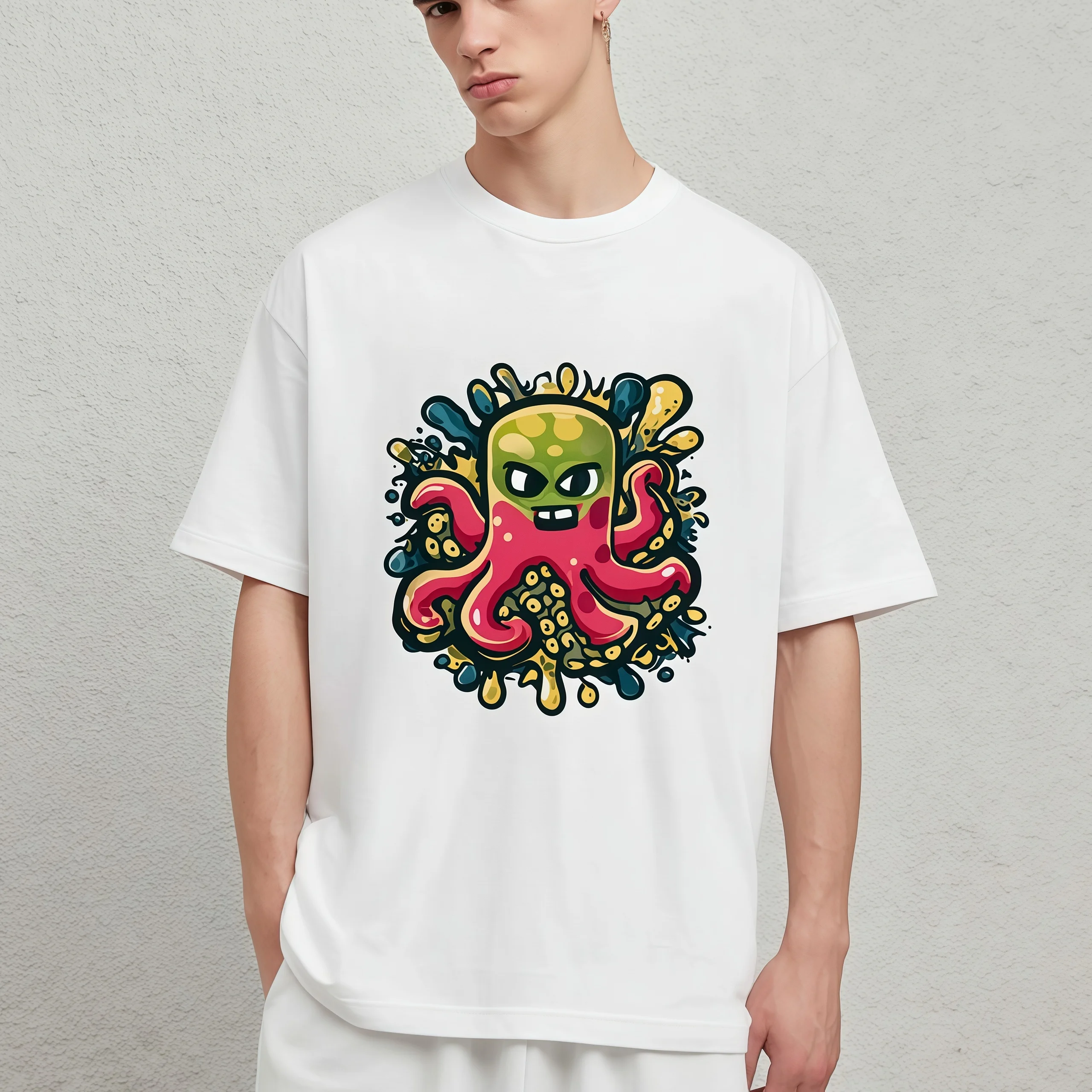 

Teevo White T-Shirt with Colorful Monster Print for Casual Wear