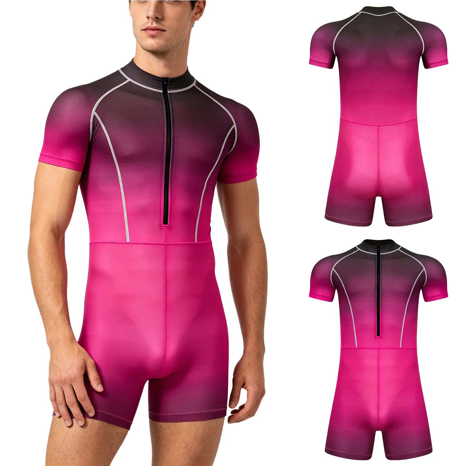 

Mens Swim Leotard One Piece Rash Guard Jumpsuit Short Sleeve Boyshorts Bodysuit for Jet Skiing Wakeboarding Surfing Camp Tour