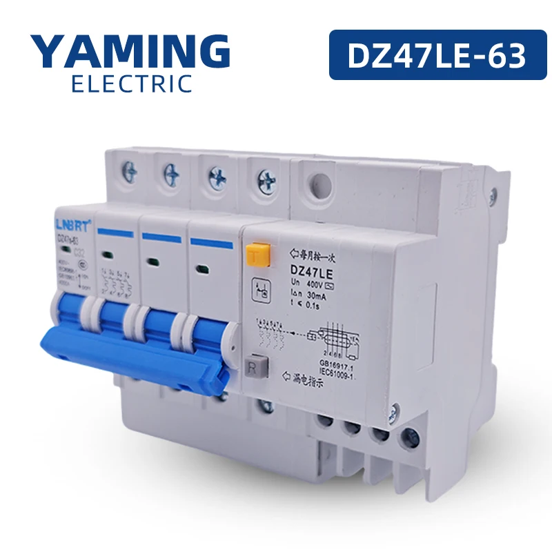 DZ47LE-63 Leakage Protector Mini Circuit Breaker Air Switch 4P Household Small Three-phase 380V 10-63A MCB