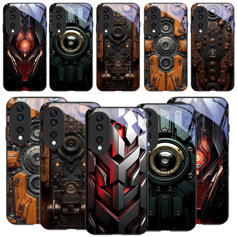 

Mechanical Crimson Pattern For Honor X6 X9c X9 X6b X8a X8 X9b X5b Plus X8b 30 Pro+ 50 Pro 70 90 200 Lite Black Glass Phone Case