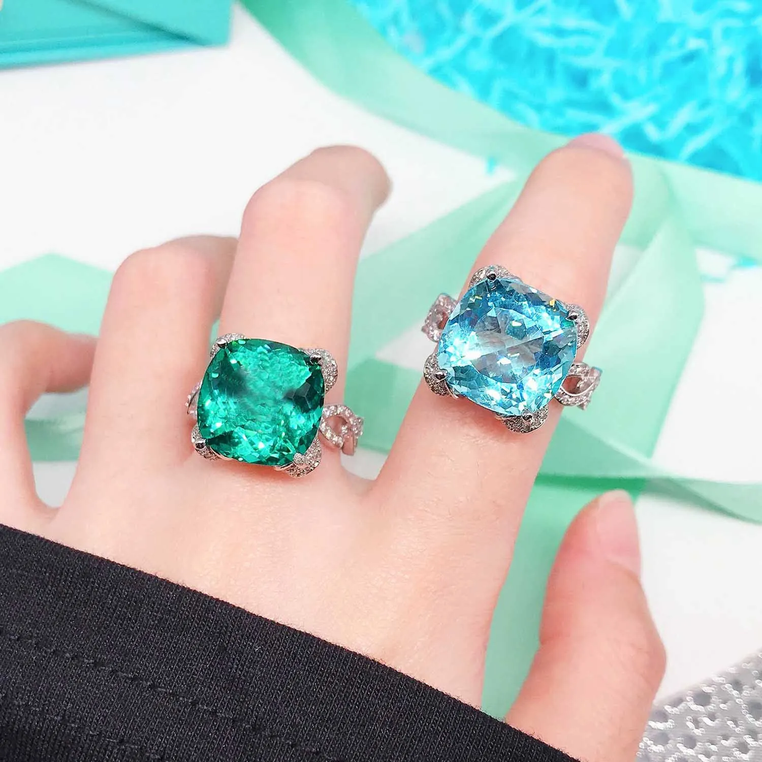 

Luxury Silver Color Charm Big 7 Carat Stone Ring for Women Elegant Wedding Engagement Jewelry