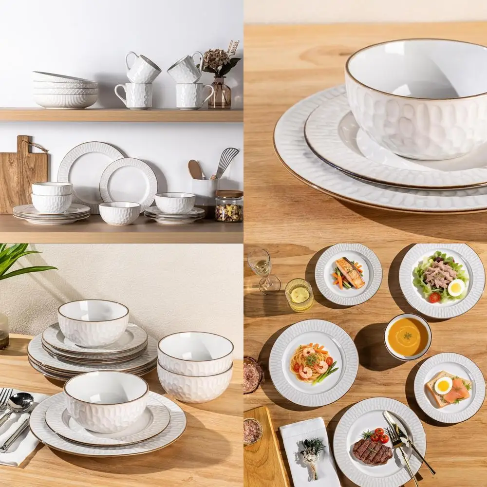 

Набор элегантной посуды из 12 предметов: тарелки и миски для новоселья или свадебного подарка, подходят для мытья в посудомоечной машине и использования в микроволновой печи.