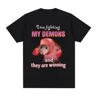 Funny I Am Fighting My Demons and The Are Winning Rat Meme T-shirt Men Fashion Creative T Shirts Short Sleeve Oversized T-shirts