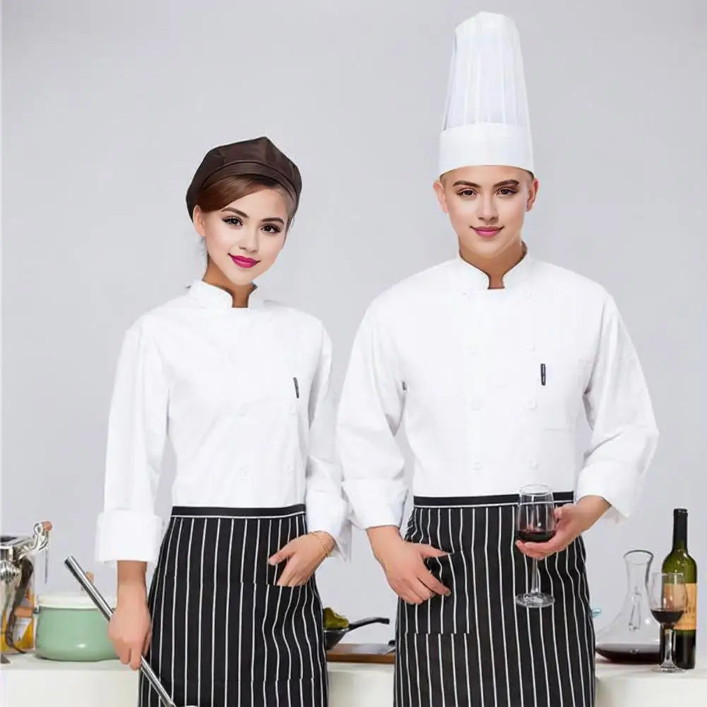 Unisex Chef uniforme com bolsos no peito, Casaco trespassado Chef, profissional conjunto de cor sólida, Abastecimento de cozinha