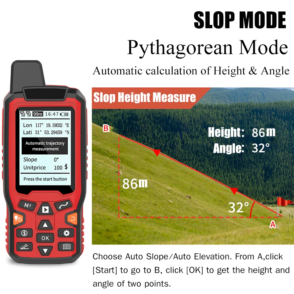 GPS Land Area Measure Handheld USB Navigation Track Meter Backlit LCD Automatically with Slope Vehicle and Manual Fix Mode Area