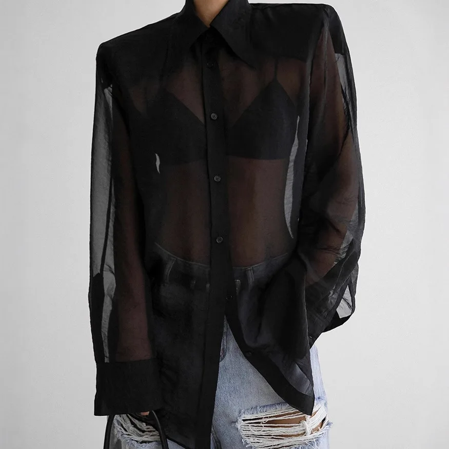 2026 Spring Summer New Elegant Retro Sheer Loose Long Sleeve Shirt European And American Fashion Cross-Border Wholesale Cardigan
