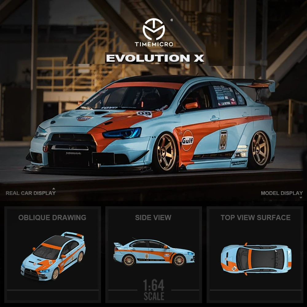 

Time Micro 1/64 Lancer Evolution X/SLS Gulf, литая под давлением модель автомобиля, металлическое шасси, акриловый дисплей, коллекция моделей, украшения