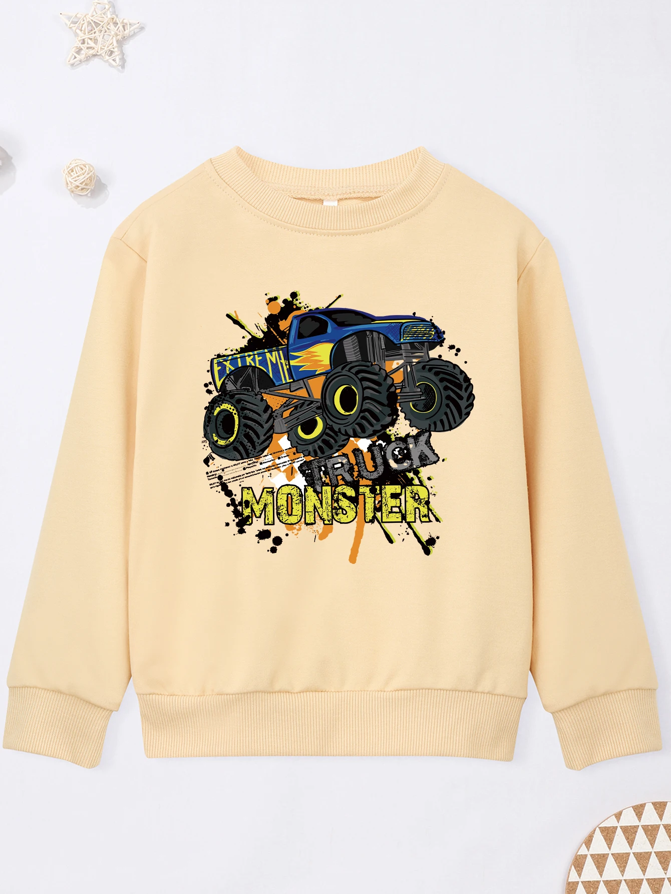 몬스터 트럭 프린트 어린이 스웨터, 멋진 트럭, 아기 소년 풀오버