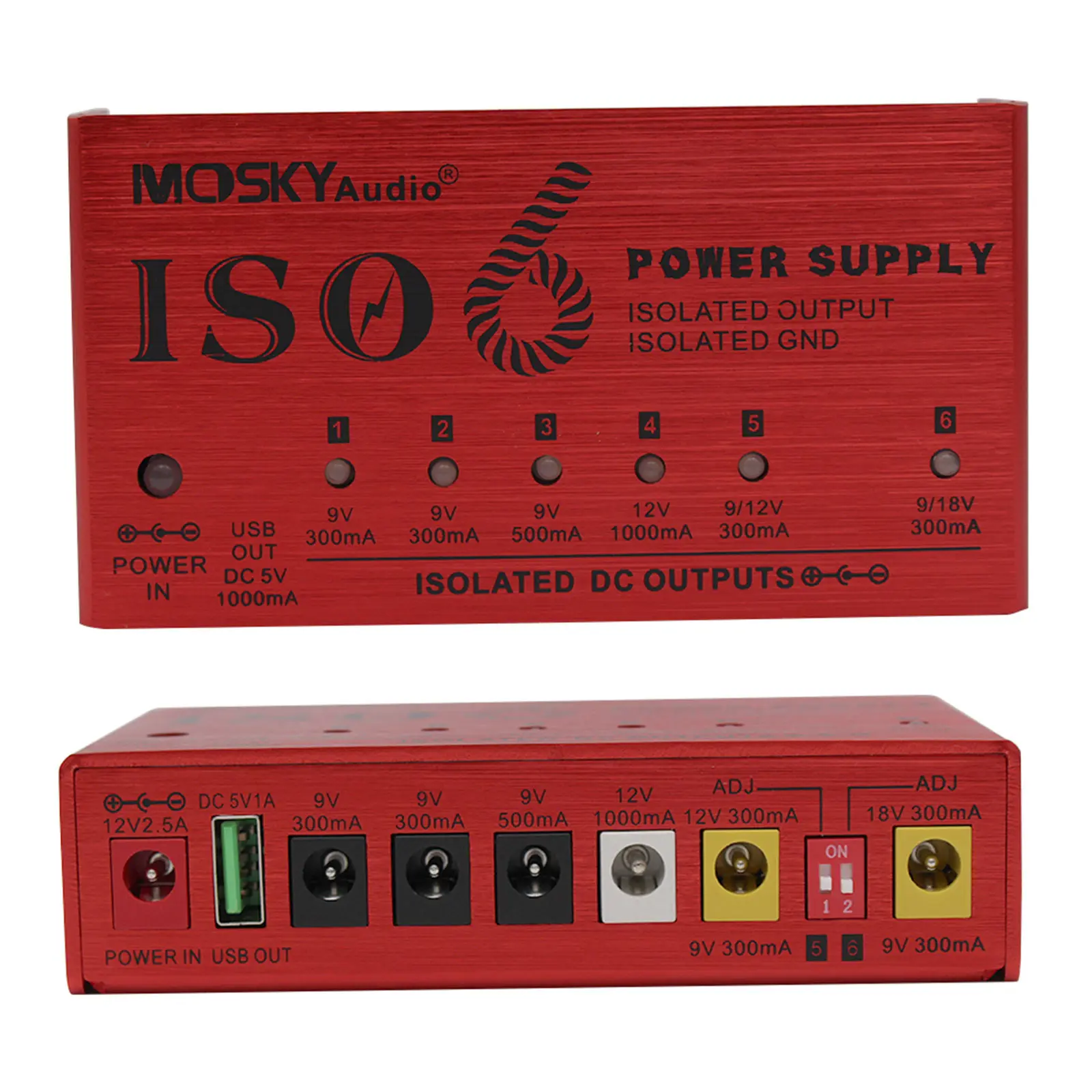 

6 Isolated 300Ma Outputs Mosky Iso-6 Guitar Pedal Power Supply 9V/12V/18V Switchable for Guitar Effect Pedals Isolated Power