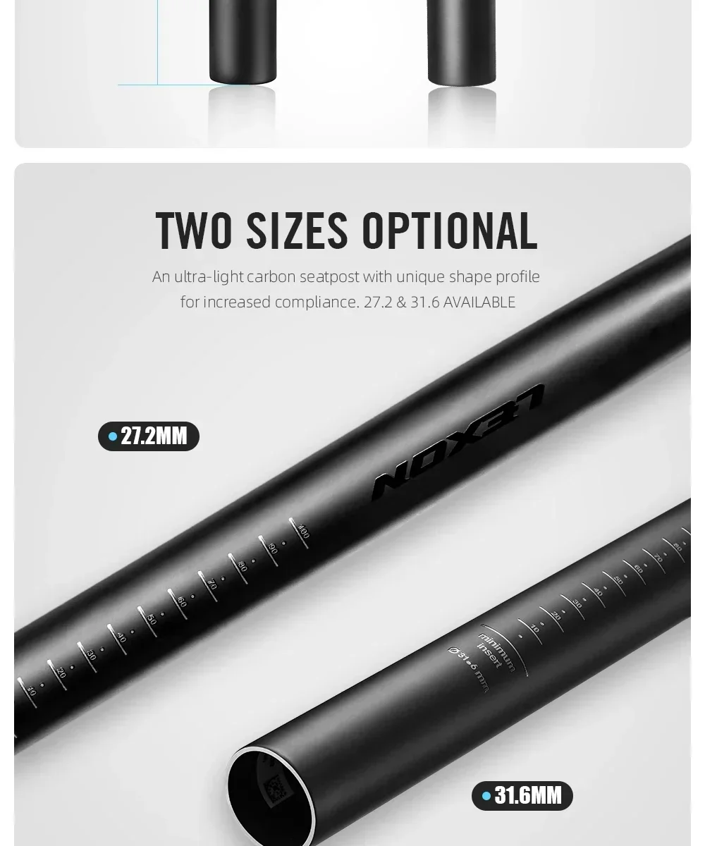 LEXON Ultraleichte Fahrrad-Sattelstütze aus Carbon, 27,2/31,6 mm, zwei Größen, für MTB/Gravel/Rennräder, 350 mm Länge, Fahrrad-Sattelstütze – Detail 4