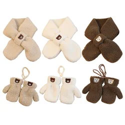 2 Stück koreanische Bär Kinder Schal Handschuhe Set Lamm wolle Herbst Winter Jungen Mädchen Schals halten Finger wärmer einfarbige Baby zubehör