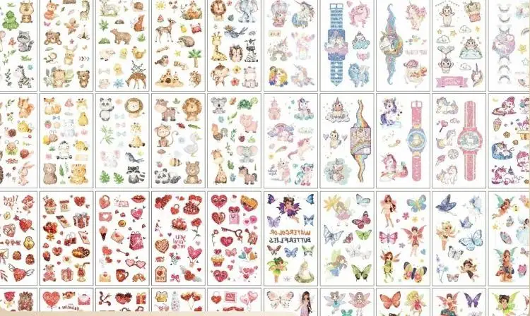 

10pcs Colorful Glitter Cute Tattoo Sticker Suit Children Cartoon Unicorn Animal Butterfly Waterproof Temporary Tattoo Sticker