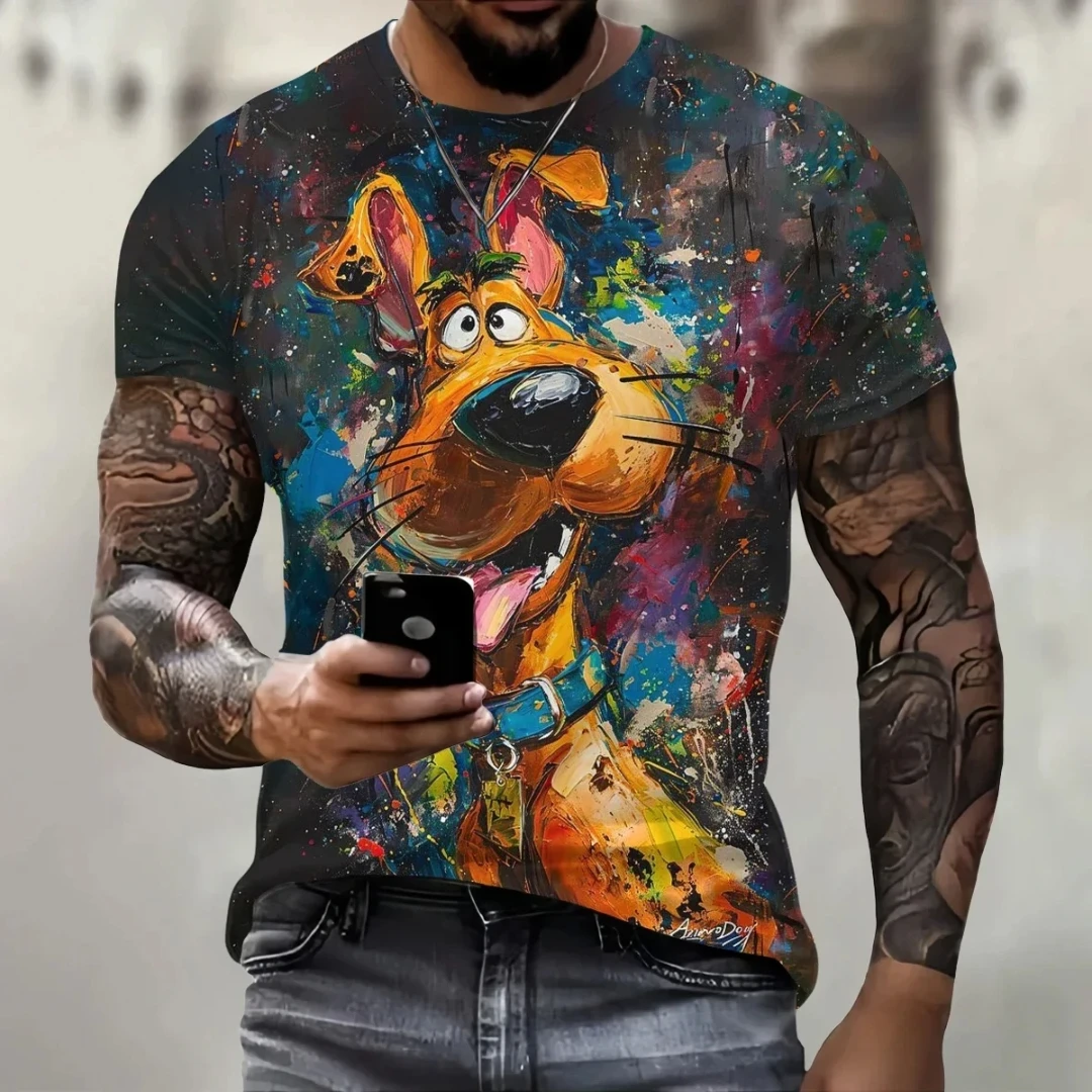 

Men's 3D dog print T-shirt, graffiti short sleeved top, round neck large casual clothing men's summer