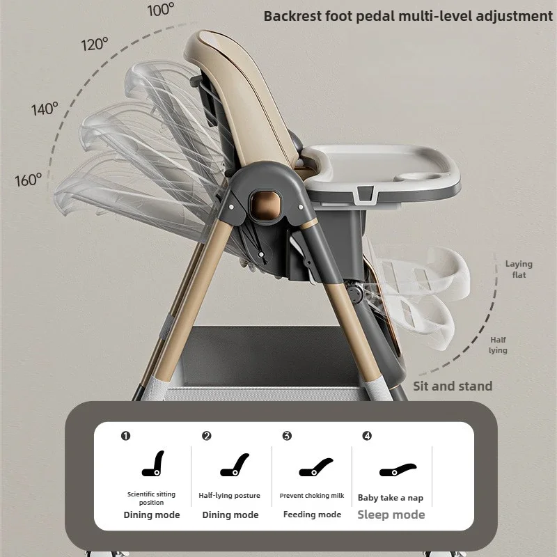 NOVA cadeira de jantar infantil Mesas e cadeiras de jantar dobráveis e de altura ajustável Cadeira de jantar para bebês com rodas podem ser movidas