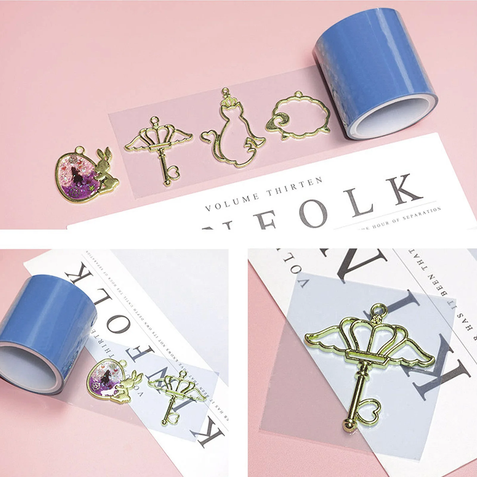 2 Rolki Bezszwowej Taśmy UV do Rzemiosła, Narzędzie do Wyrobu Biżuterii z Żywicy Epoksydowej do DIY, Pusta Metalowa Ramka do Zawieszek, Samoprzylepna, Bezśladowa