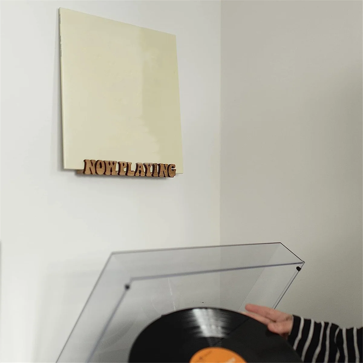 Now Playing Vinyl Record Stand Display Wall Mount Solid Wood Album Shelf Bracket Hanging Storage LP Holder for Music DY