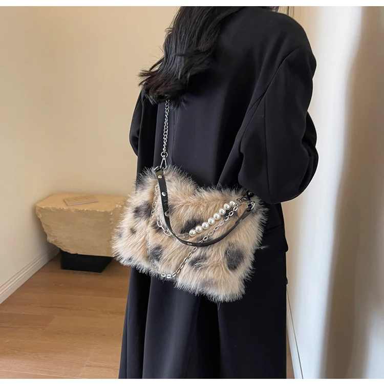 Vintage Faux Fur  Women Shoulder Crossbody Bags 2022 Luxury Brand Designer Pillow Handbag Purse Messenger Bags