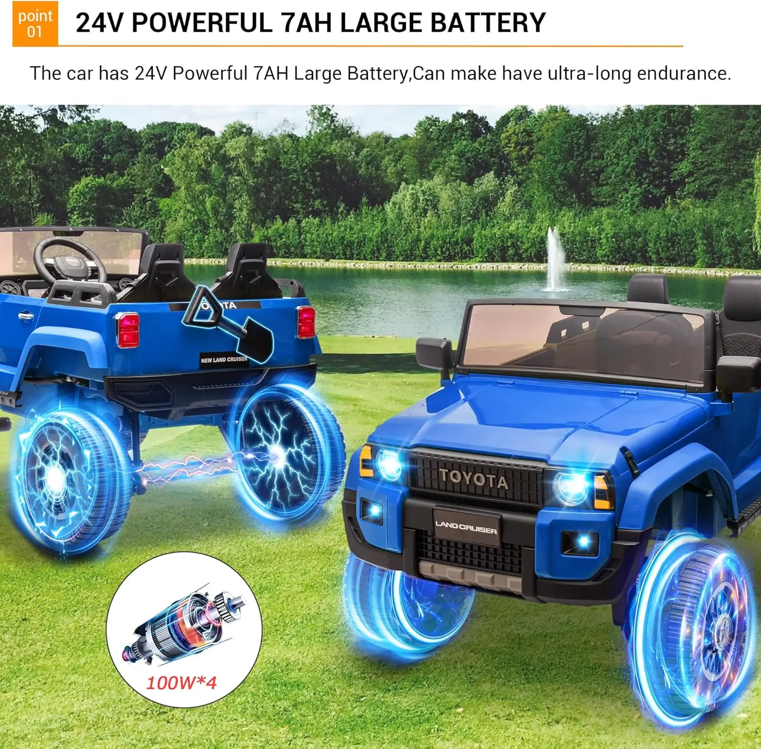 Kids Ride on Car 2 Seater 24v 7Ah Electric Car with Parent Remote Control 4.4MPH, 4x550w Motors,Spring Suspension,MP3 Music,Blue