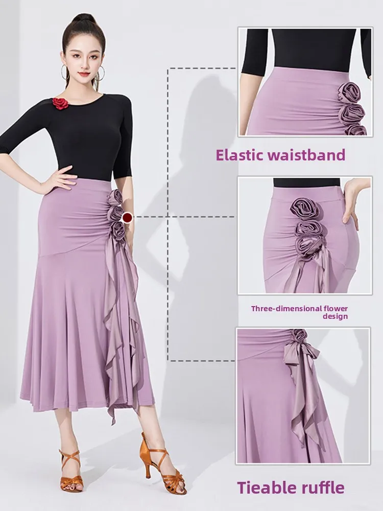 

Modern Dance Latin Dance Skirt Practice Performance f-length Wraparound Midi Skirt Social Dance Training Workout Skirt