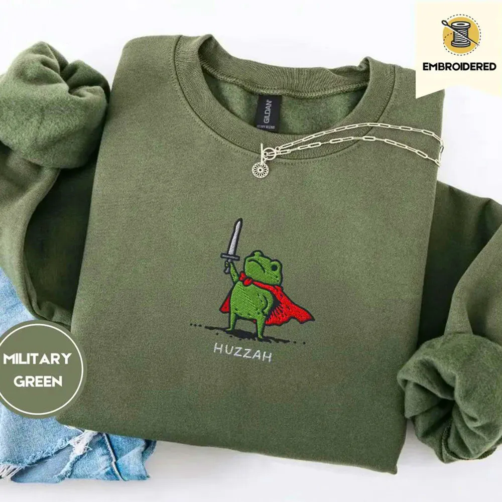 

Хазза-лягушка, забавные вышитые унисекс, весенние толстовки с длинными рукавами в стиле ретро, свободный повседневный толстый пуловер, джемпер с круглым вырезом