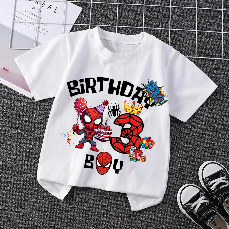 2026 Marvel Spiderman Kids Birthday Party Tshirts Baby Number 3-9 T-Shirt Children Fashion Tops Tees Boys T Shirt Clothes view 2