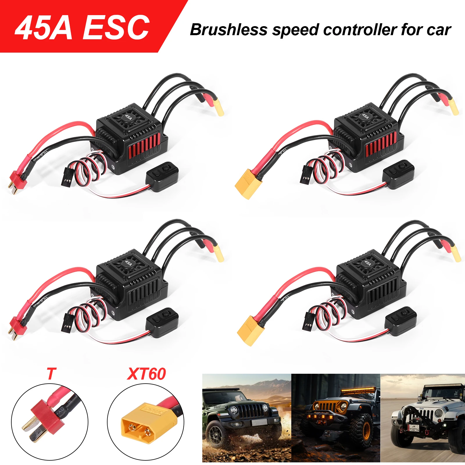 WSDT-45A  45A RC ESC Waterproof Sensorless Brushless ESC with XT60 / T Plug for 1/10 RC Cars