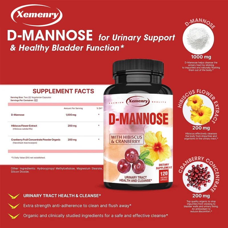 Mannose Supplement - Healthy Bladder, Natural Cleansing, Rapid Detoxification, Contains Organic Cranberry Fruit Powder