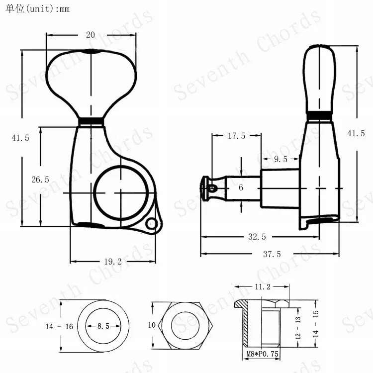 A Set 6 Pcs Small Fish-Tail Button Sealed-gear String Tuning Pegs Tuners Machine Heads For Acoustic Electric Guitar