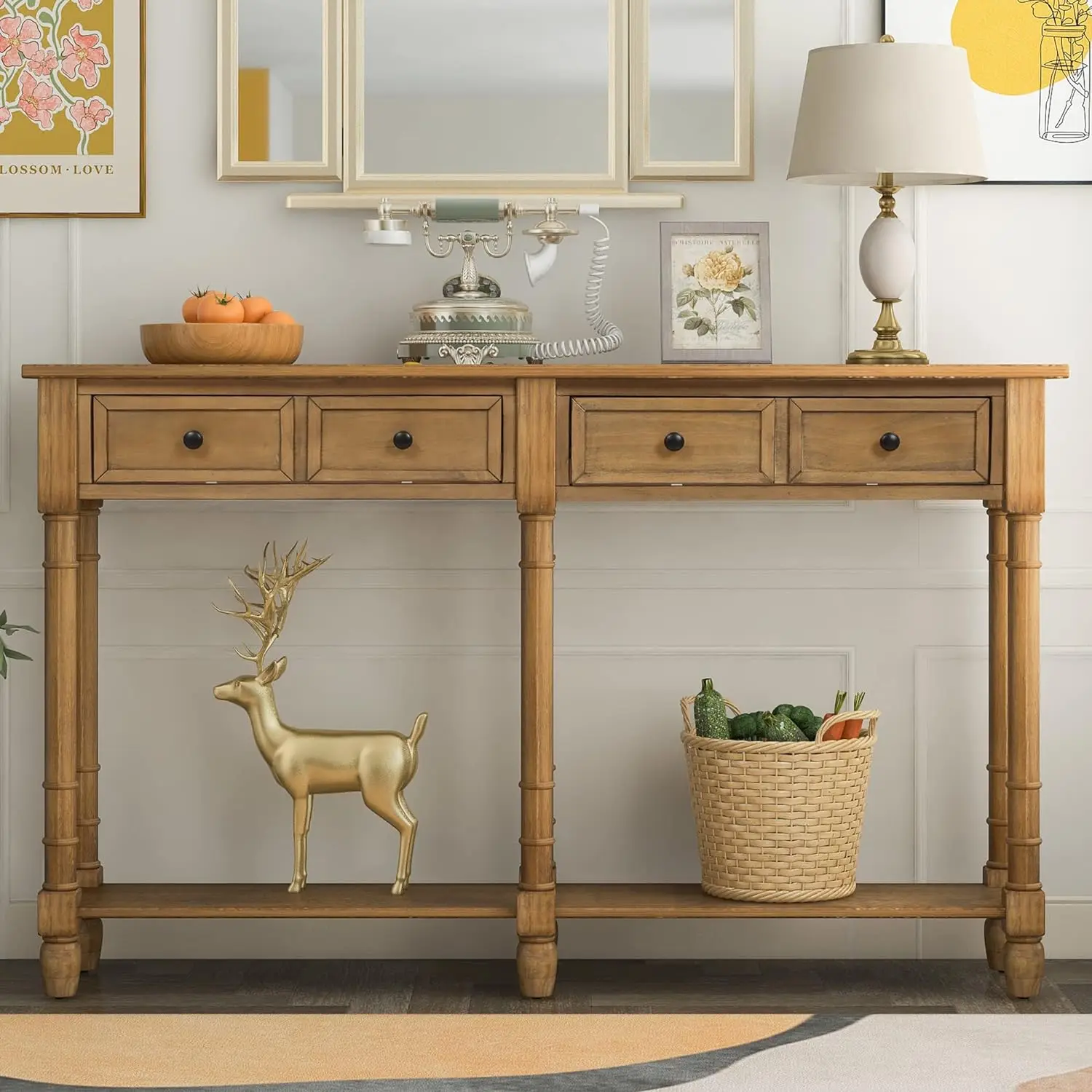 طاولة وحدة تحكم خشبية مع درج، طاولة أريكة طويلة 58 بوصة، طاولة مدخل ضيقة مع رف سفلي لمدخل غرفة المعيشة #3