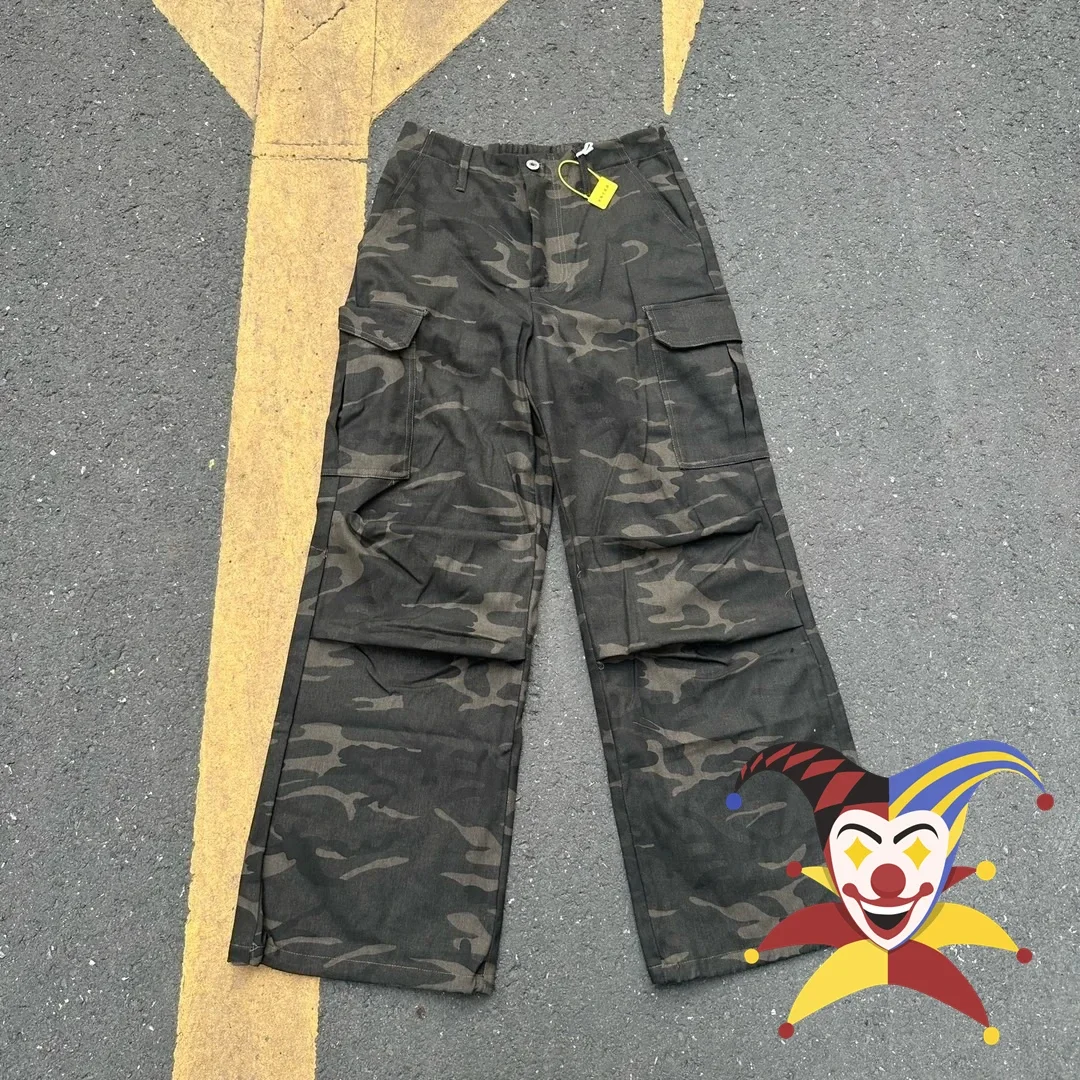 Retro camouflage workwear straight tube pleated multiple pockets Pants Men Women Jogger Drawstring Sweatpants