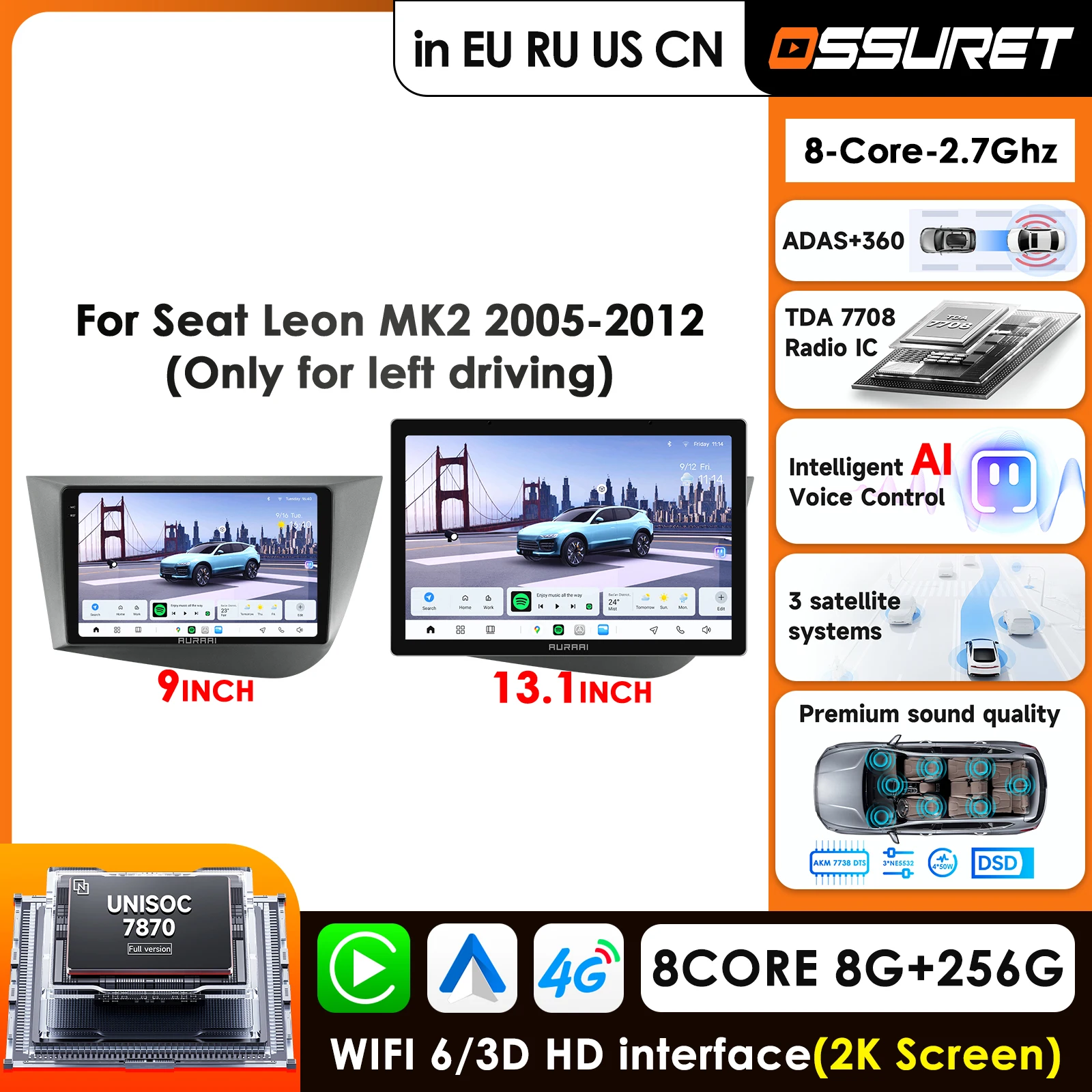 

Carplay 4G-LTE Carplay Android Car Radio for Seat Leon 2 MK2 2005 - 2012 Car Infotainment Multimedia Player GPS Auto Stereo RDS