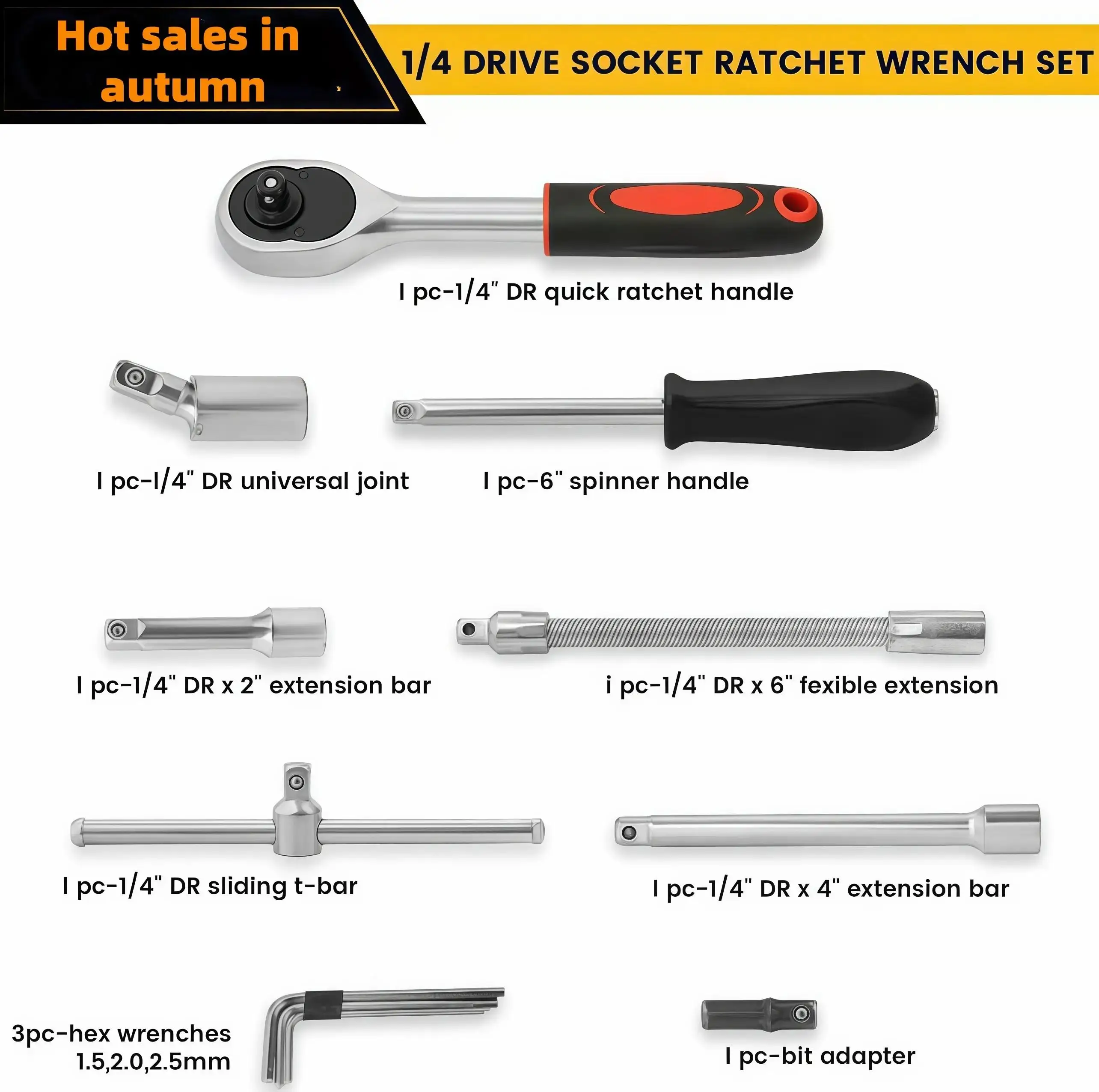 46Pcs Metric Socket Wrench Set Auto Car Repair Tool Kit Professional Mechanical Maintenance Hand Tools Ratchet Spanner Screwdriver Bits Hex Key Multipurpose Hardware Combo with Portable Storage Case - view 3