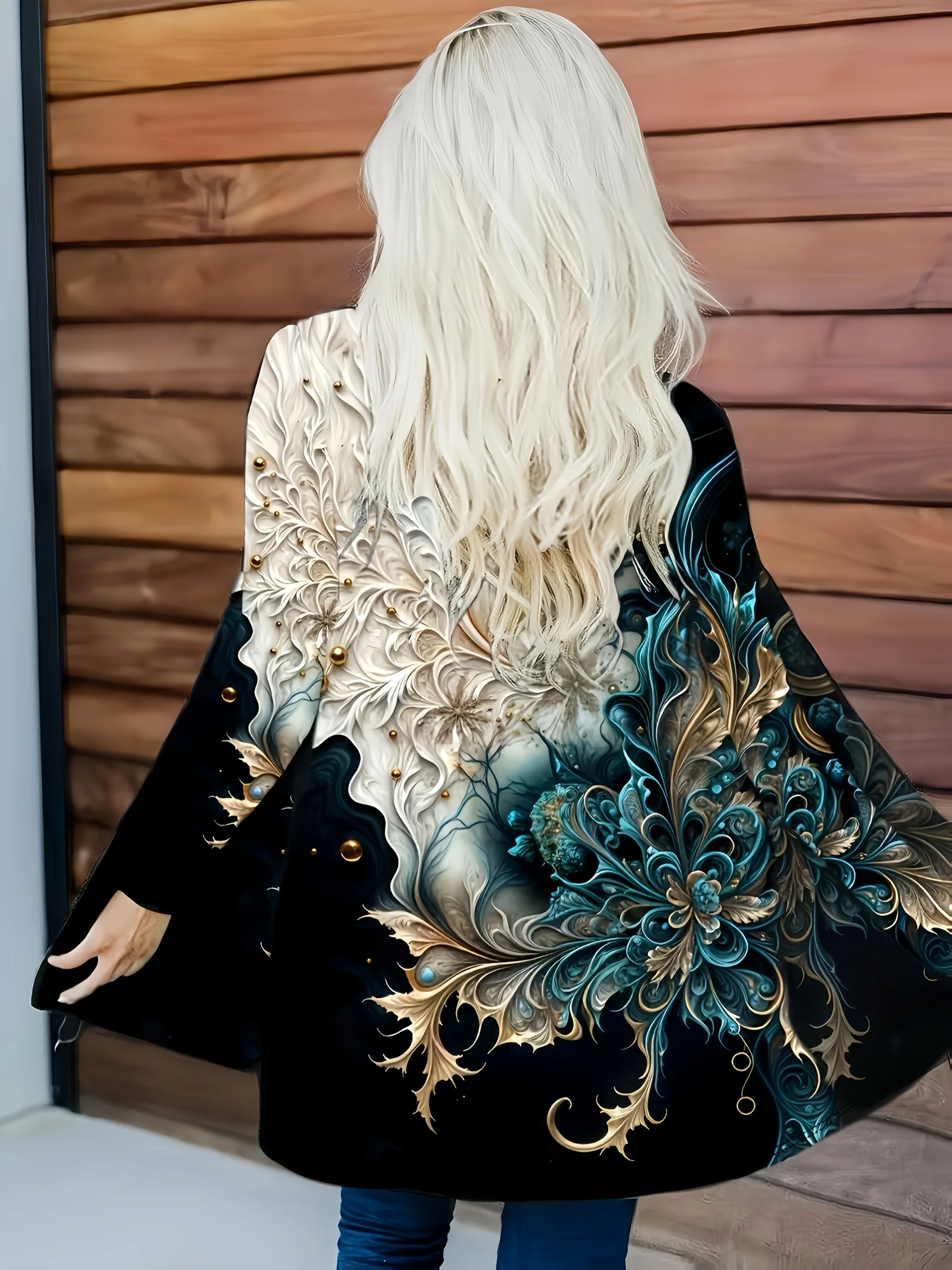 2025年 レディース コリアンパールプリント 長袖カーディガン、ポリエステル製 オープンフロント、軽量カバーアップ、春秋カジュアルコート