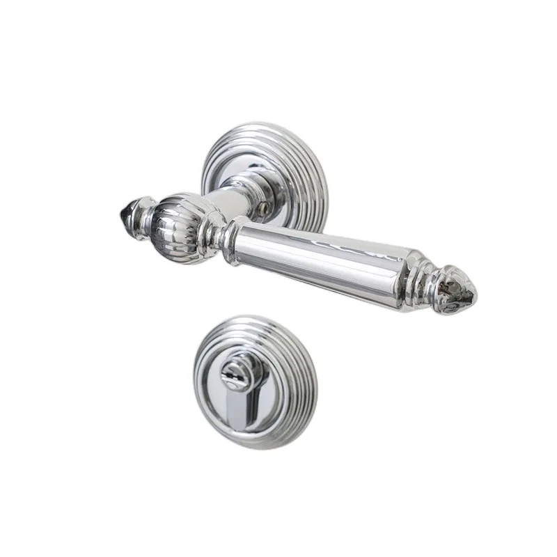 

Bright Chrome Wood Door Handle Split Lock Bedroom Indoor Magnetic Suction Silent Room Door Lock Silver Door Lock