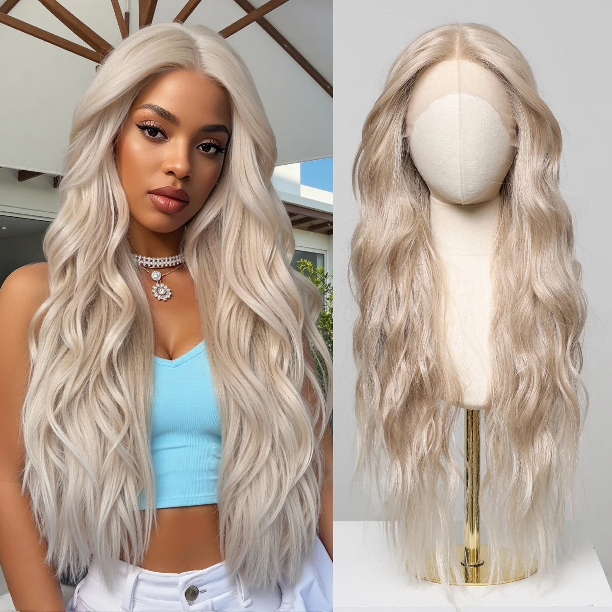 

HAIRCUBE Длинные объемные волнистые парики для женщин, повседневный косплей, естественная линия волос 13*6, кружевной передний платиновый блондин, синтетический парик, высокая плотность