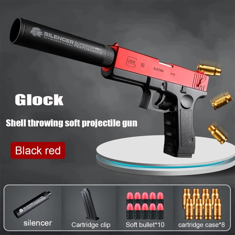 Shell Ejection Toy Pistol Soft Bullet Guns Shell Ejected Foam Darts Blaster Manual Airsoft Weapon with Silencer For Kids Adults