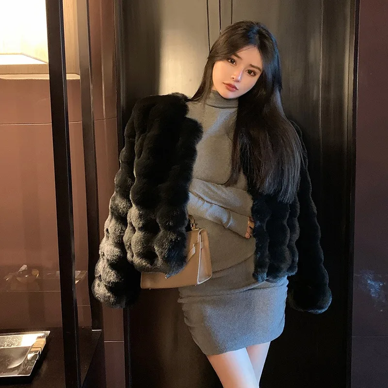 Luxury Women's Clothing Winter New Thicken Versatile Mink Fur Coat Faux Fur Jacket O Neck Mink Fur Short Coats Long-sleeved Top