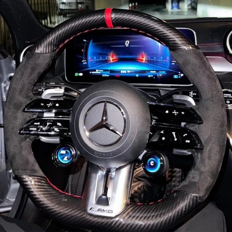 Protector de volante de piel de ante negro para Mercedes benz AMG GT A35 A45 A45S C43 CLS53 E53 E63 EQE 43 53 SL43 SL55 SL63 2021