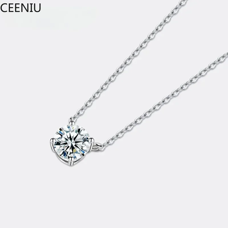 

1-5 Carat Moissanite Necklace for Women S925 Pure Silver Diamond Classic Four Claw Pendant Wedding Jewelry