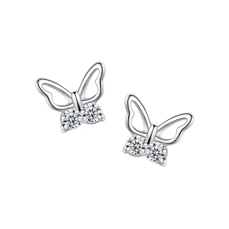 

S925 Sterling Silver Hollow Butterfly Stud Earrings Simple Light Luxury Sweet Cute Jewelry
