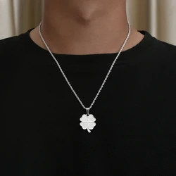 Lucky Leaf Necklaces for Men Women,Stainless Steel Four Leaf Clover Pendant Necklaces,Stylish Causal Jewelry Gifts