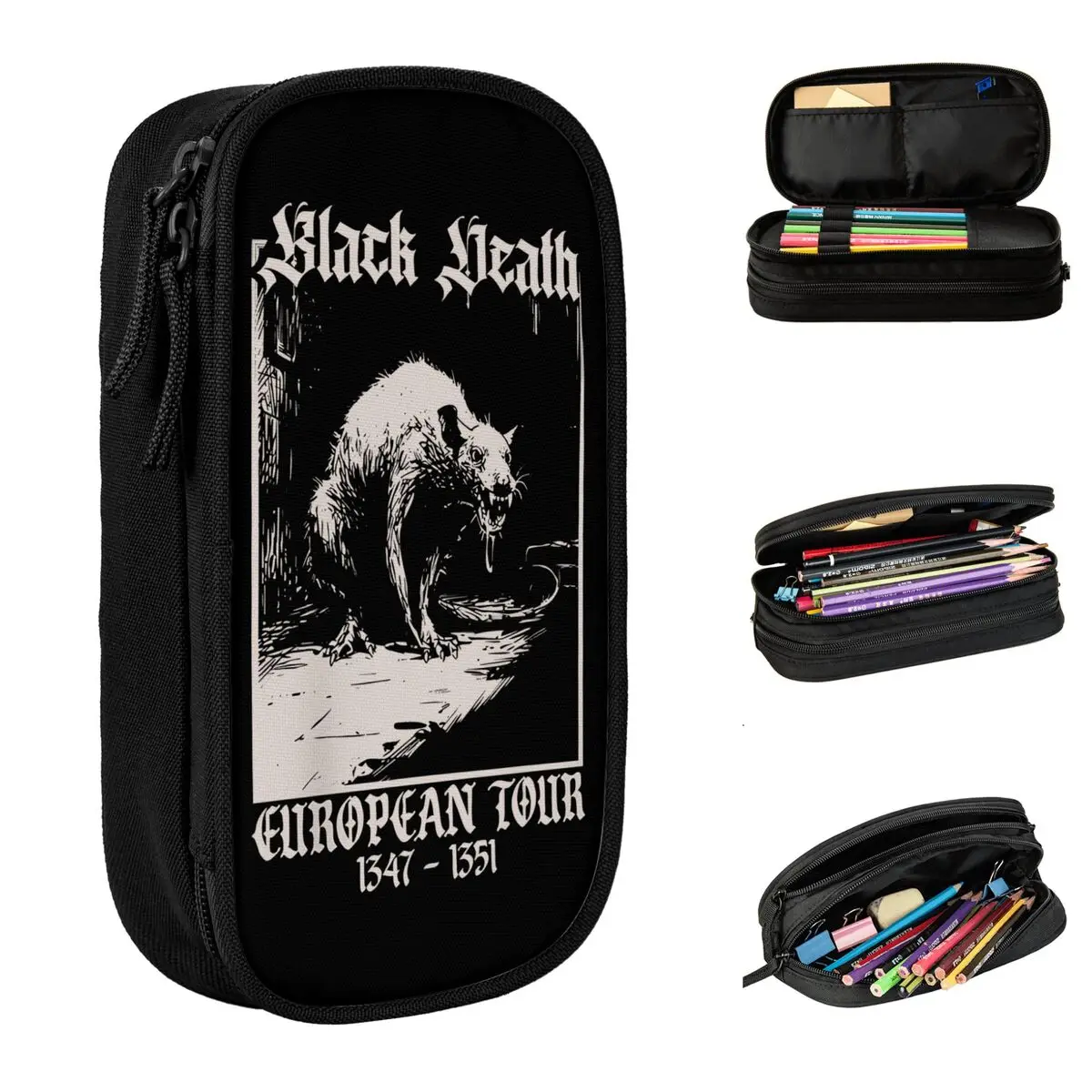 Schwarzer Tod Mittelalterliche Ratte Gothic Grunge Federmäppchen Horror Goth Geschichte Dark Academia Stifthalter Taschen Zubehör Federmäppchen