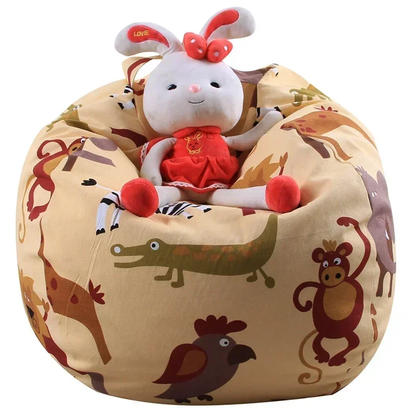 JBTP 1Pc Kids Stuffed Animal Plush Toy Storage Bean Bag Clothing Storage Bag Soft Pouch Stripe Fabric Chair Lazy Sofa Bean Bag