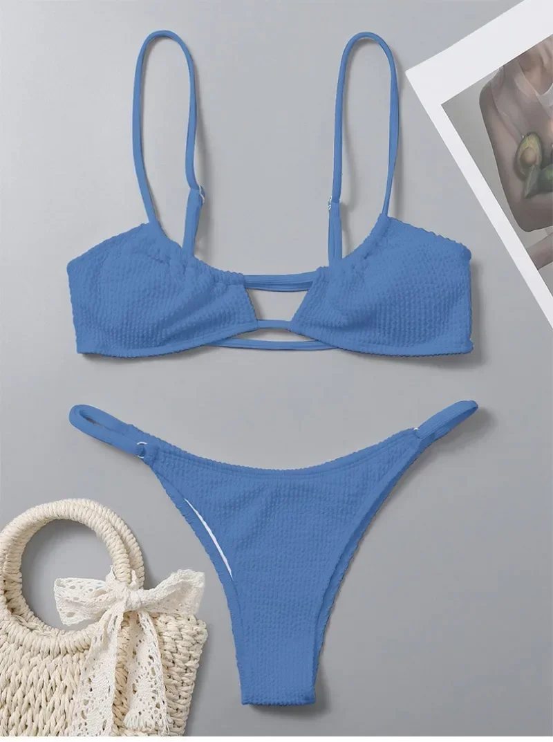 セクシーなリブバンドーミルクロミニビキニセット 2 枚 2024 女性のひも水着女性水着水着 biquini