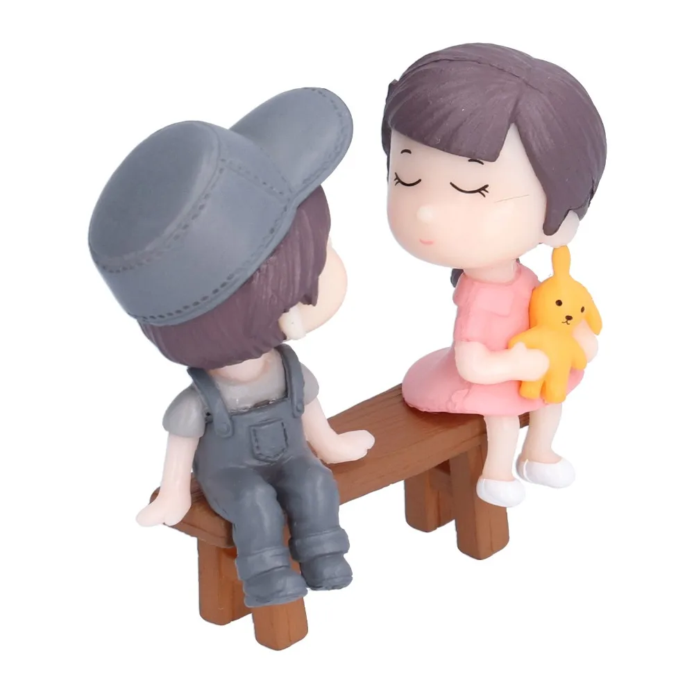 Synthetic Resin Mini Resin Human Figurines Grey Couple Ornaments Glass Container Miniature Doll Decor 1.89x2.28cm