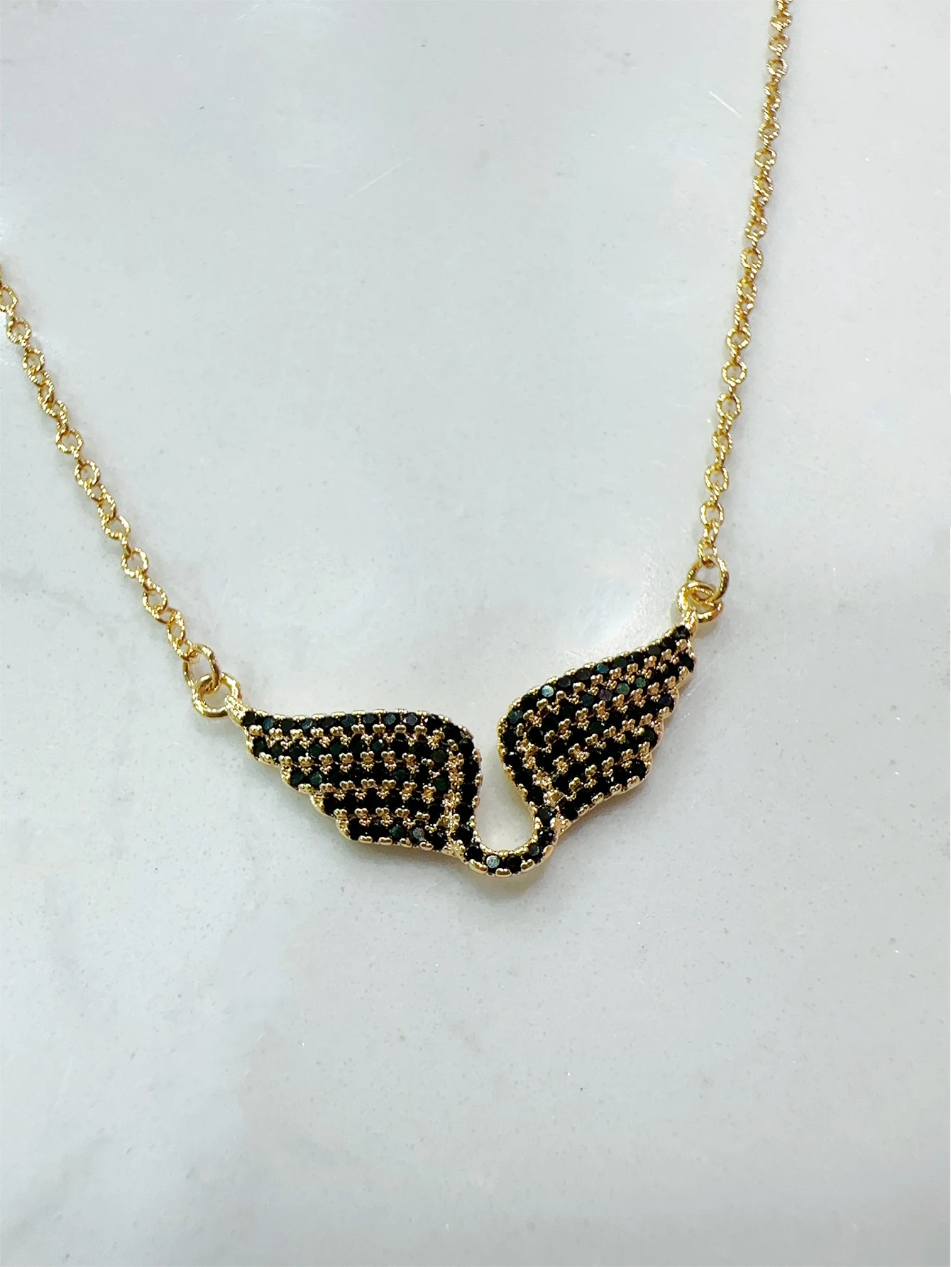 Fashion Angel Wings Necklace Women Black Stone Cubic Zircon Oxide Necklace Light Luxury For Girlfriend Jewelry Gift