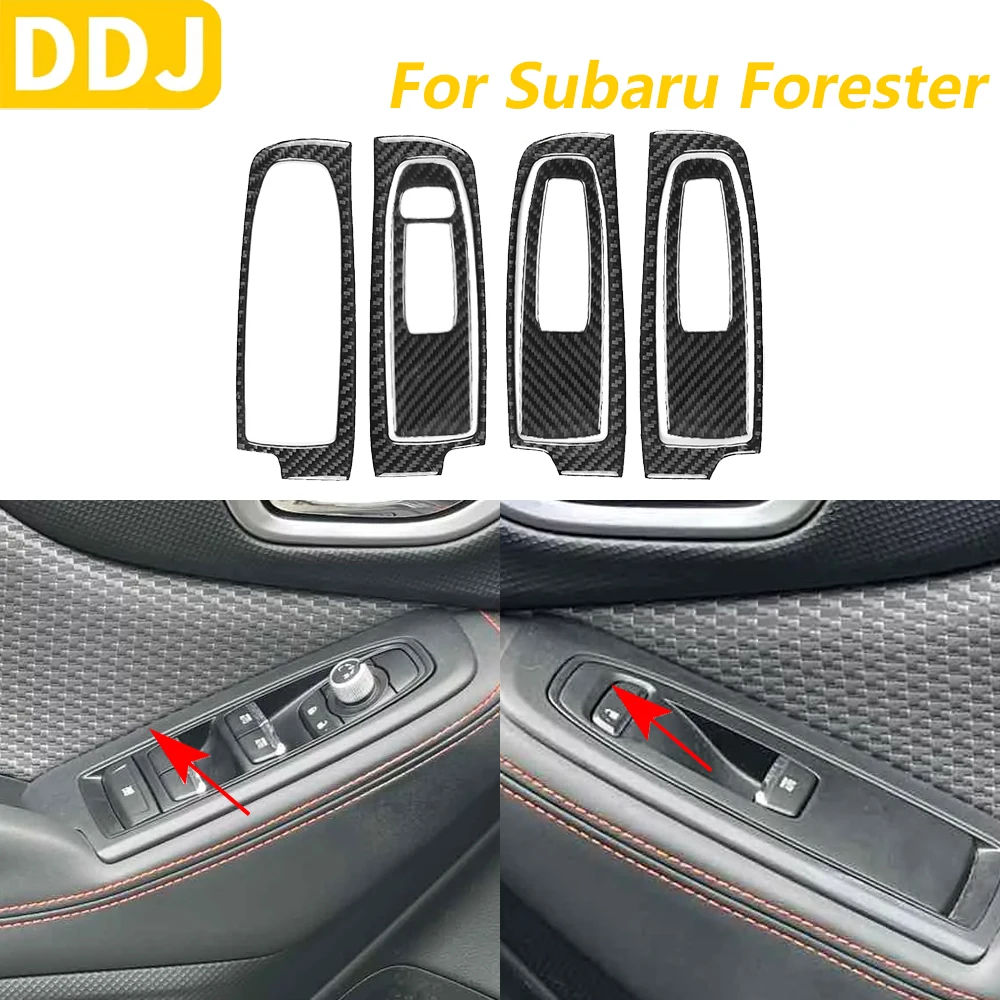 

For Subaru Forester 2019-2024 Carbon Fiber Door Window Lift Switch Button Control Panel Cover Trim Set Car Accessories Sticker