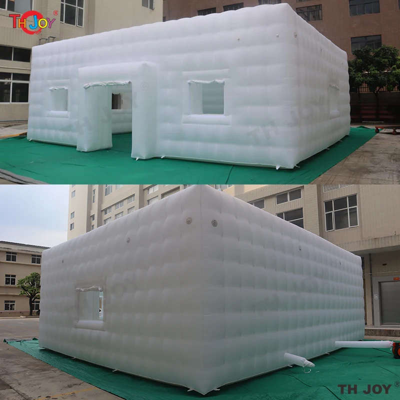 8x6m Grote Witte Opblaasbare Nachtclub Disco Kubus Feesttent Kubus Bruiloft Tent Vierkant Tuinhuisje Evenement Onderdak Draagbare Paviljoen