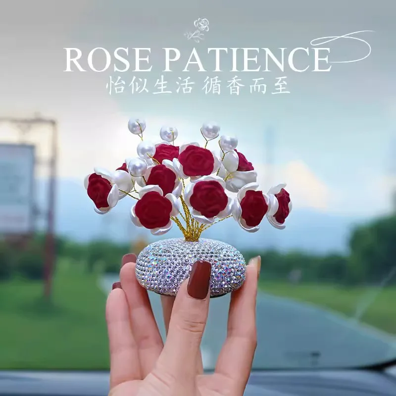 Cute Diamond Rose Flowers Car Center Console Ornaments Air Freshener Auto Dashboard Interior Decortion Crystal Perfume Stickers